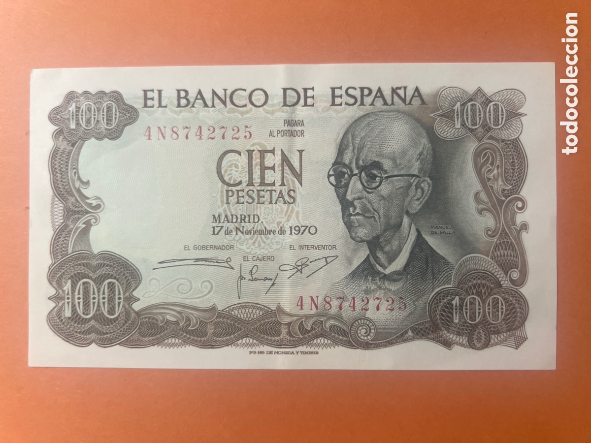 Billetes espa&ntilde;oles: 197B. Billete de 100 Pesetas 1970. Manuel de Falla