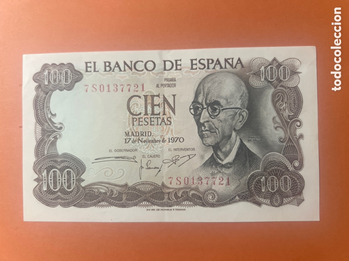 Billetes espa&ntilde;oles: B202. Billete de 100 Pesetas 1970. Manuel de Falla