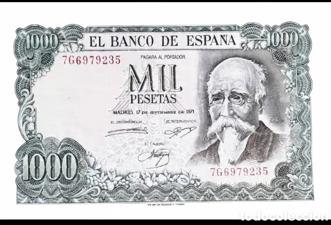 Billetes espa&ntilde;oles: Billete 1000 Pesetas 1971 - Jos&eacute; Echegaray - Serie 7G6979235 - SC*