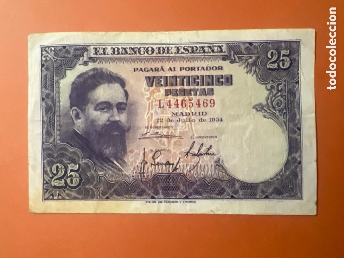 Billetes espa&ntilde;oles: HB4. BILLETE DE 25 PESETAS DE JULIO DE 1954