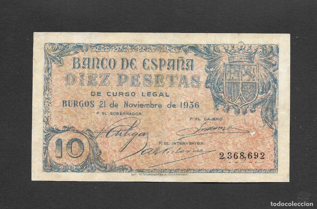 Billetes espa&ntilde;oles: 10 PESETAS 1936 SIN SERIE MBC