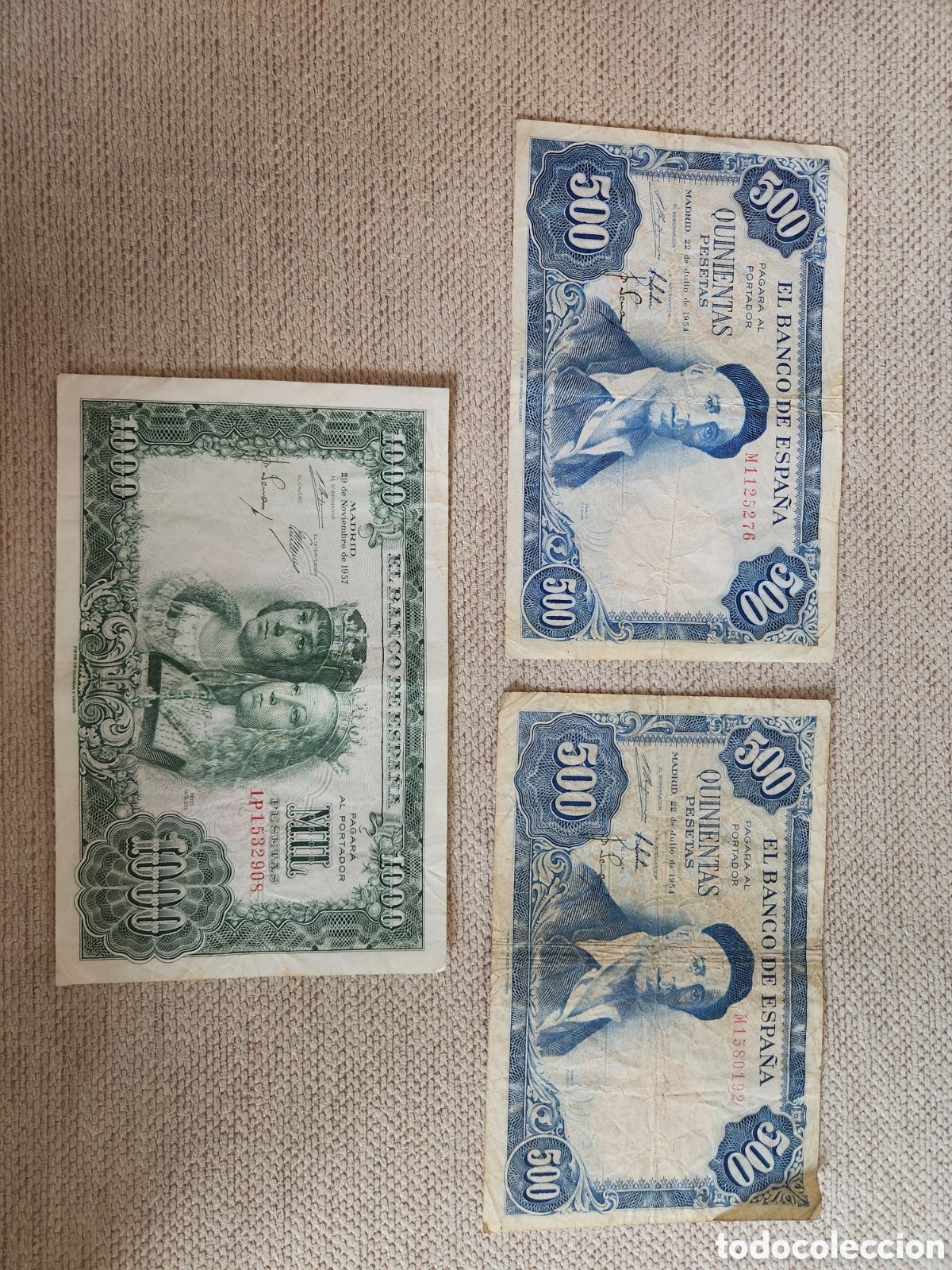 Billetes espa&ntilde;oles: Lote tres billetes de 1000 y 500 pesetas