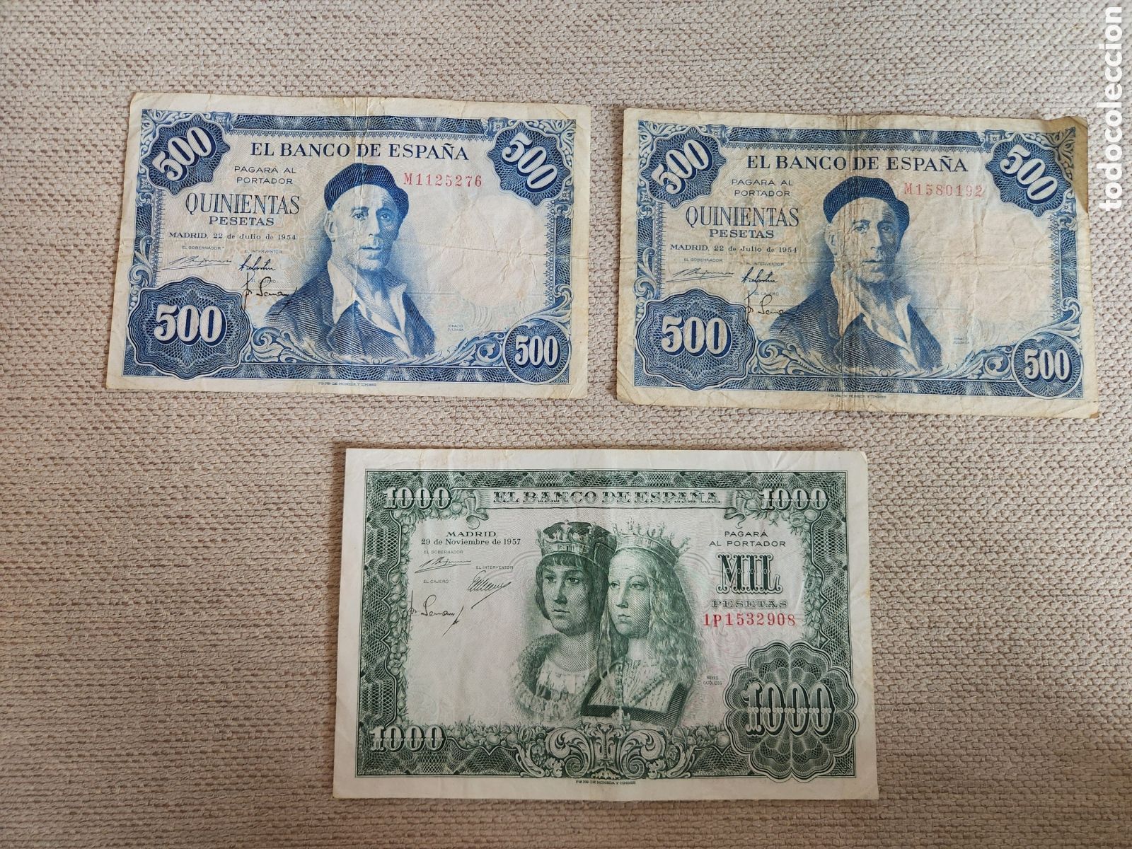 Billetes espa&ntilde;oles: Lote tres billetes de 1000 y 500 pesetas