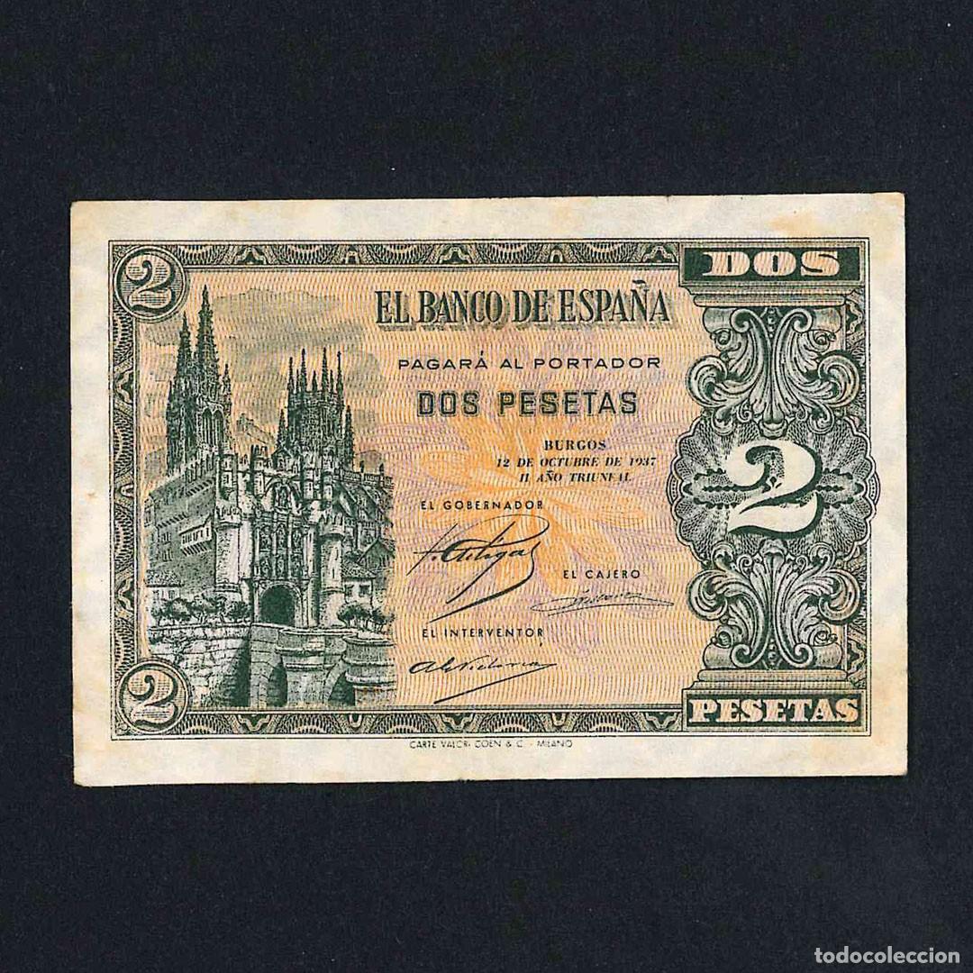 Billetes espa&ntilde;oles: SC-Spain. Guerra Civil. 2 Pesetas. 12 de Octubre 1937 Burgos MBC+/VF+ Serie A. Raro