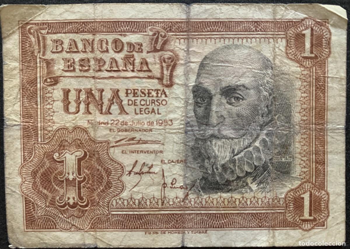Billetes espa&ntilde;oles: Billete de 1 Peseta 1953 - Marqu&eacute;s de Santa Cruz - Estado Espa&ntilde;ol