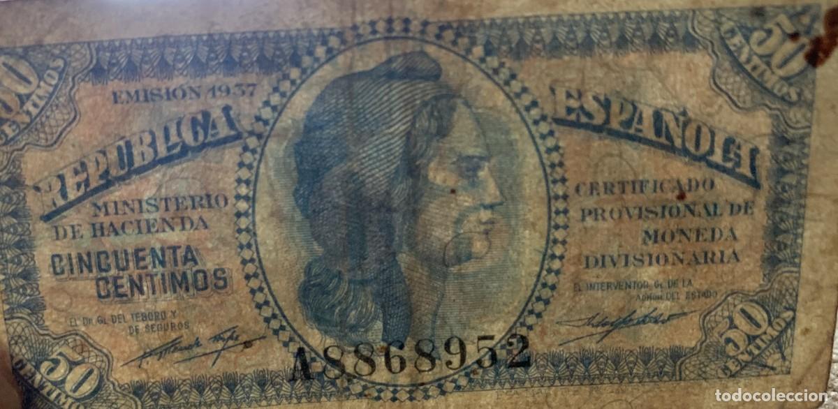 Billetes espa&ntilde;oles: Billete de 50 C&eacute;ntimos 1937 - Certificado Provisional - Segunda Rep&uacute;blica