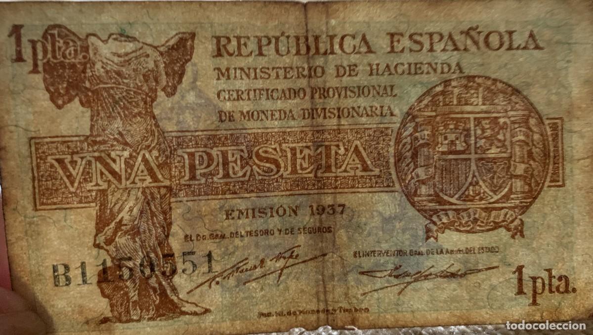 Billetes espa&ntilde;oles: Billete de 1 Peseta 1937 - Victoria de Samotracia - Segunda Rep&uacute;blica - Serie B