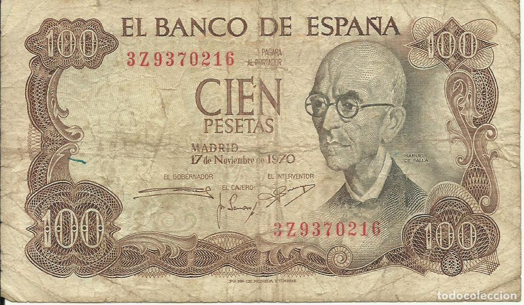 Billetes espa&ntilde;oles: ESPA&Ntilde;A - 100 PESETAS - 1970 - 3Z9370216 - MANUEL DE FALLA - FOTOS