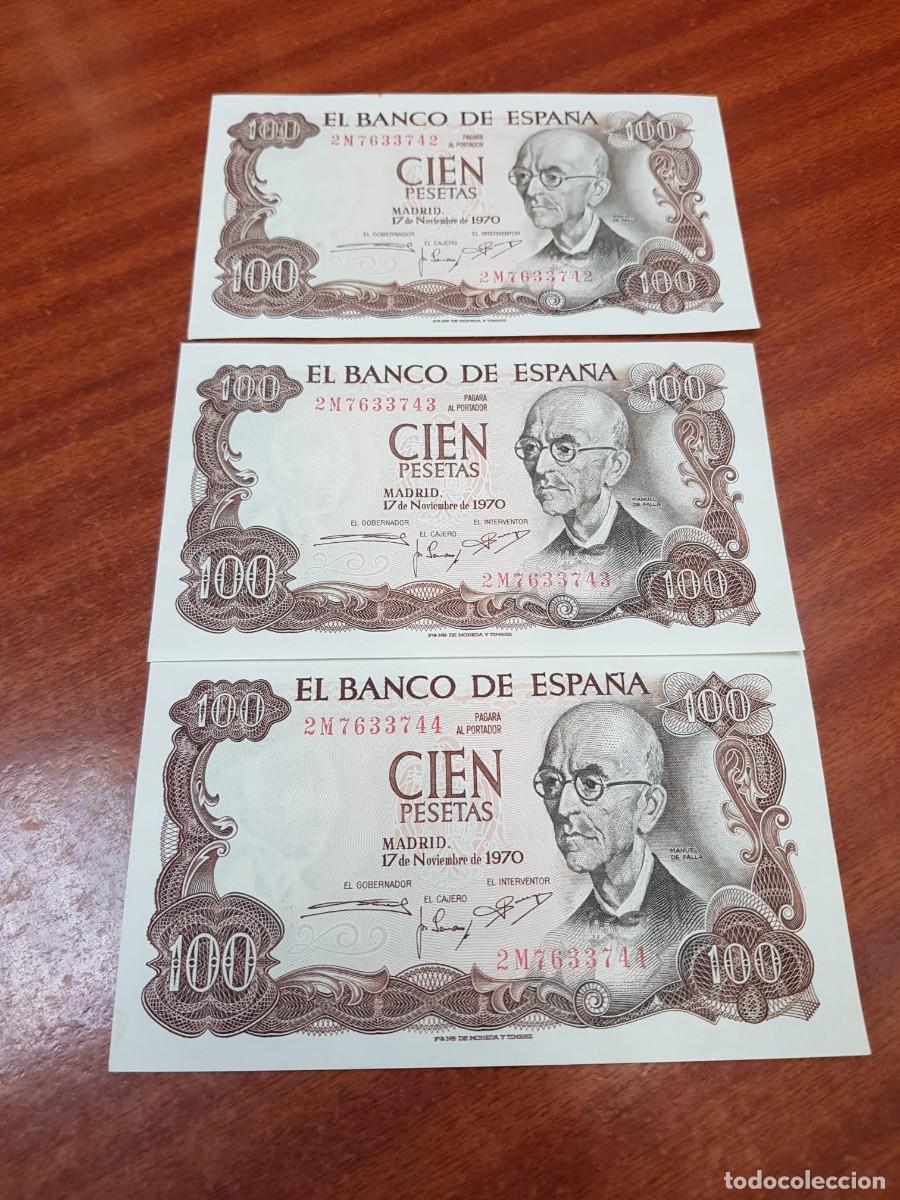 Billetes espa&ntilde;oles: ESPA&Ntilde;A- 100 PESETAS-17 DE NOVIEMBRE DE 1970-TRIO CORRELATIVO-SIN CIRCULAR