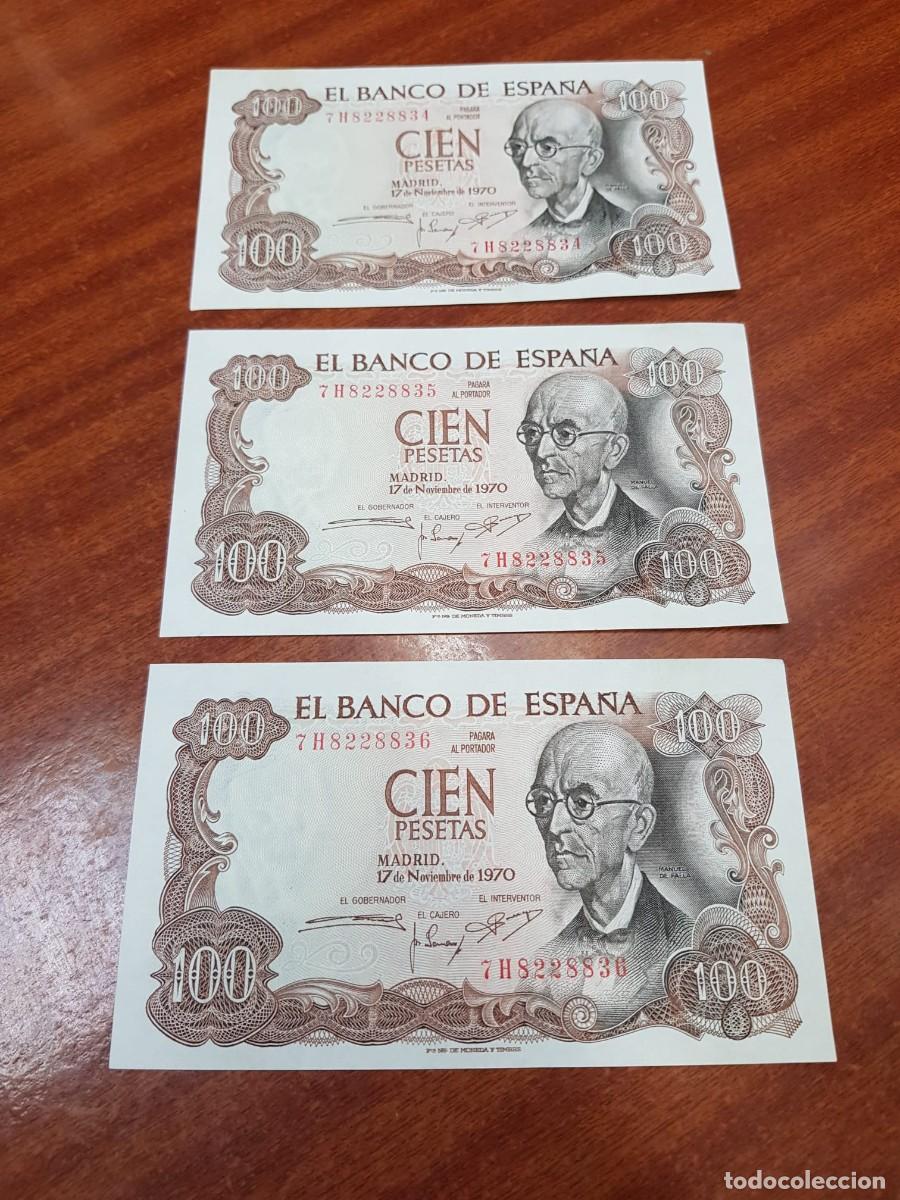 Billetes espa&ntilde;oles: ESPA&Ntilde;A- 100 PESETAS-17 DE NOVIEMBRE DE 1970-TRIO CORRELATIVO-SIN CIRCULAR