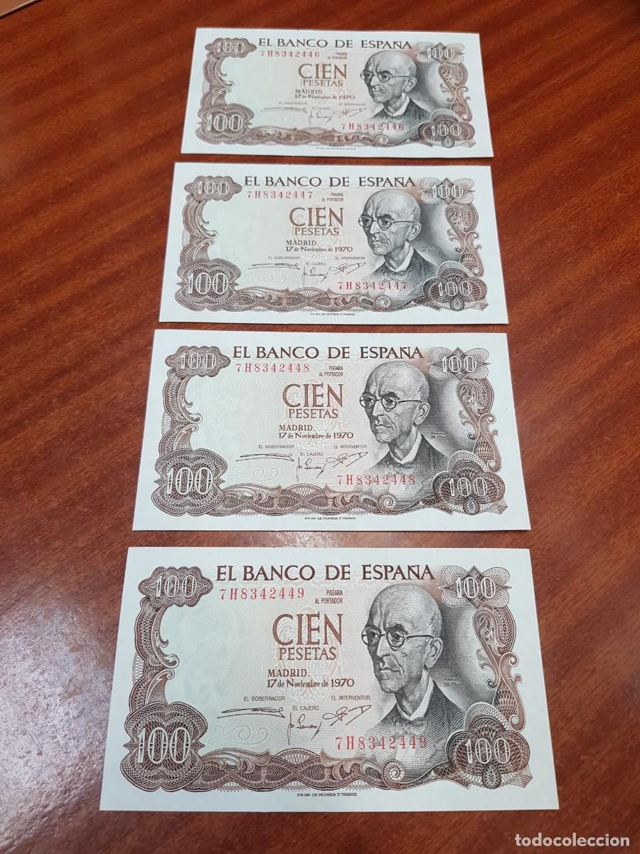 Billetes espa&ntilde;oles: ESPA&Ntilde;A- 100 PESETAS-17 DE NOVIEMBRE DE 1970-CUARTETO CORRELATIVO-SIN CIRCULAR
