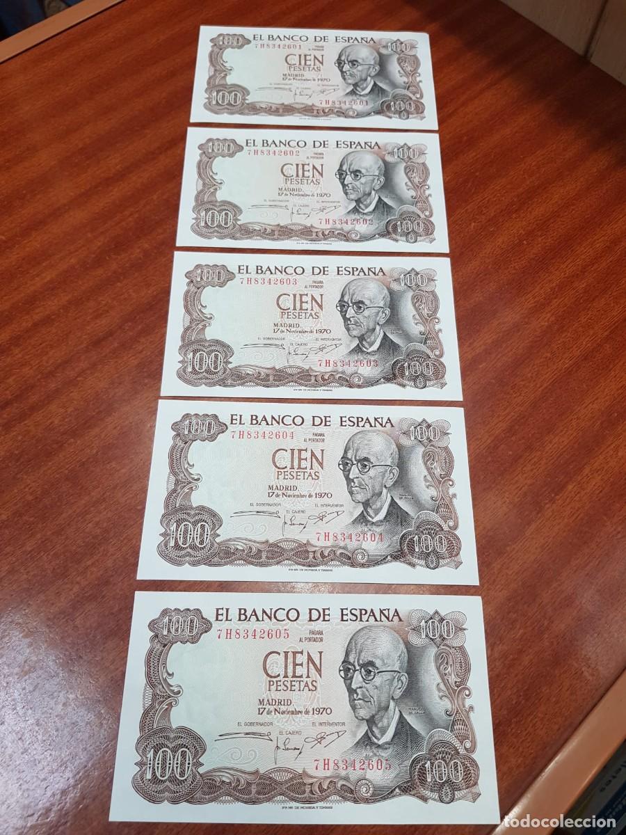 Billetes espa&ntilde;oles: ESPA&Ntilde;A- 100 PESETAS-17 DE NOVIEMBRE DE 1970-5 BILLETES CORRELATIVO-SIN CIRCULAR