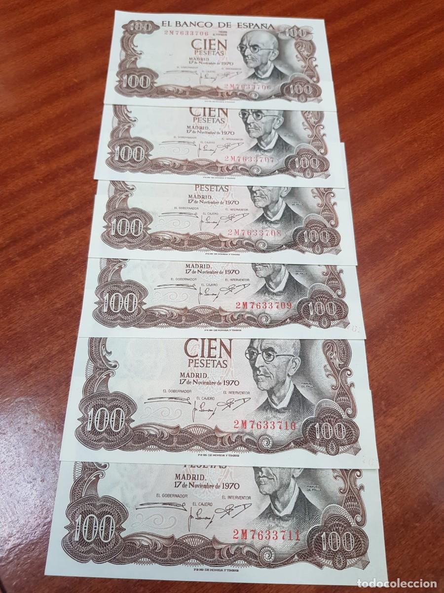 Billetes espa&ntilde;oles: ESPA&Ntilde;A- 100 PESETAS-17 DE NOVIEMBRE DE 1970-6 BILLETES CORRELATIVO-SIN CIRCULAR
