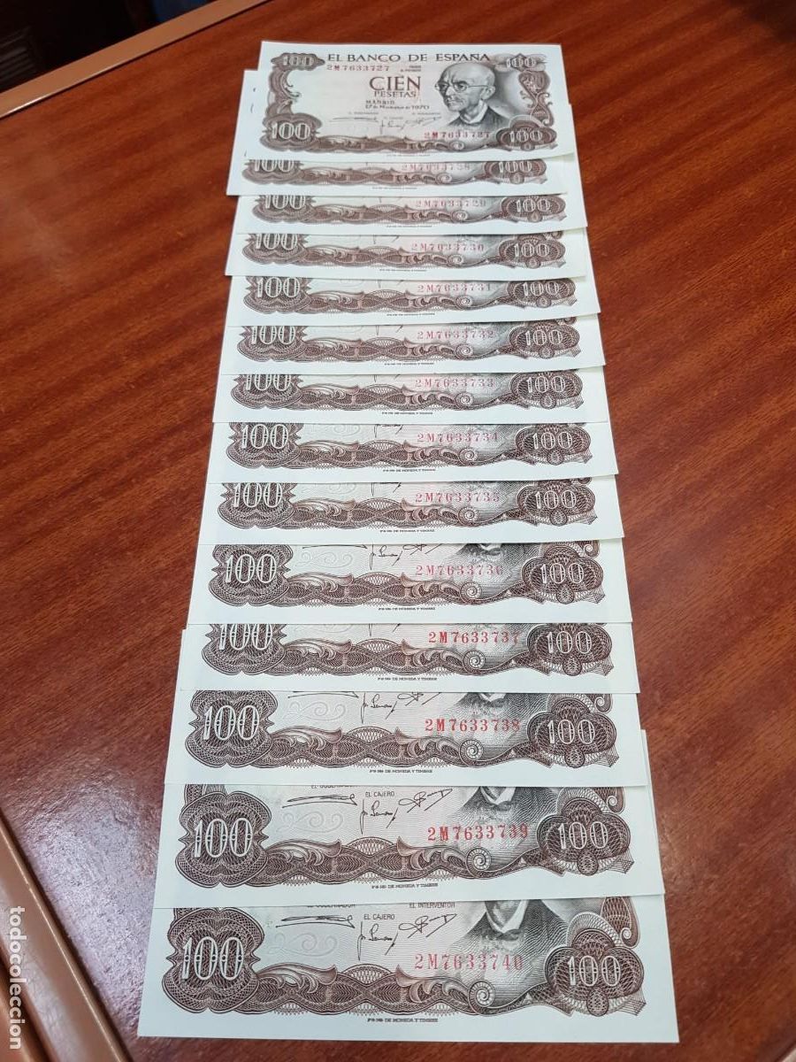 Billetes espa&ntilde;oles: ESPA&Ntilde;A- 100 PESETAS-17 DE NOVIEMBRE DE 1970- 11 BILLETES CORRELATIVOS-SIN CIRCULAR