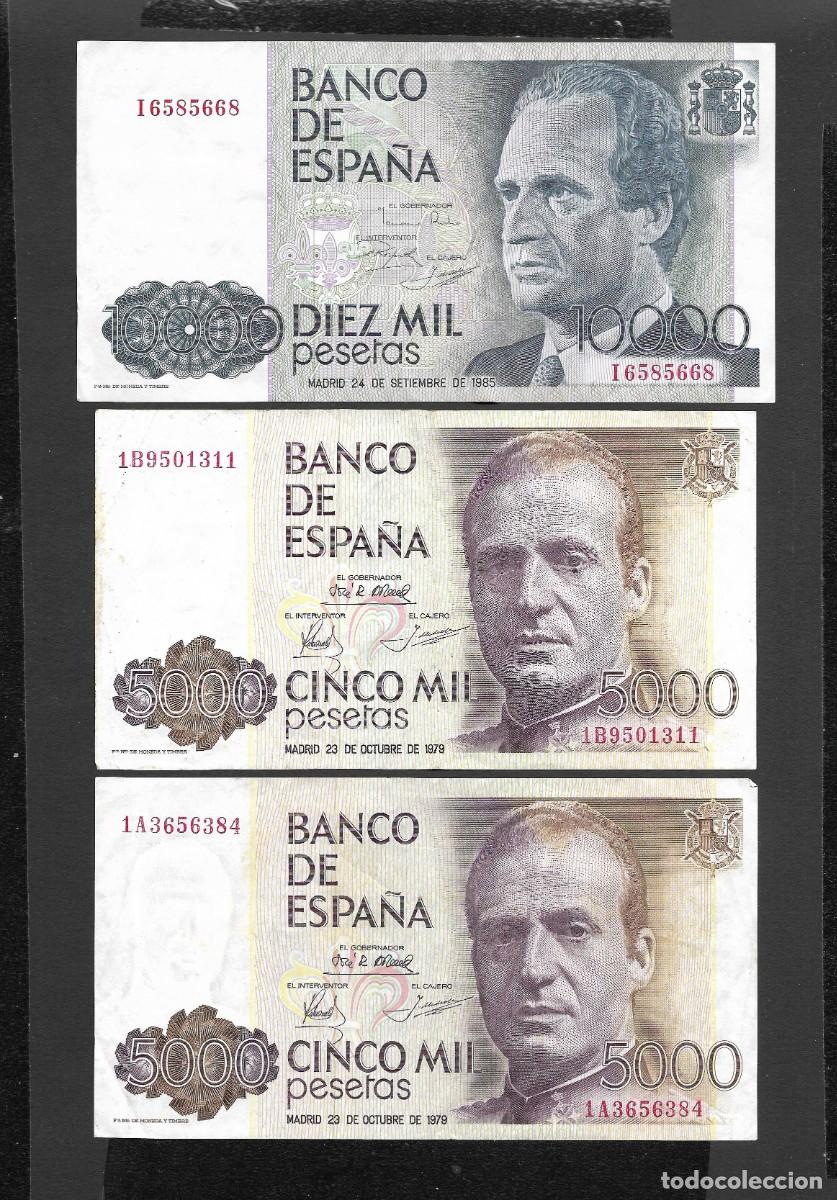 Billetes espa&ntilde;oles: 3 BILLETES (2) 5000 PESETAS 1979 (1) 10000 PESETAS 1985 MBC+