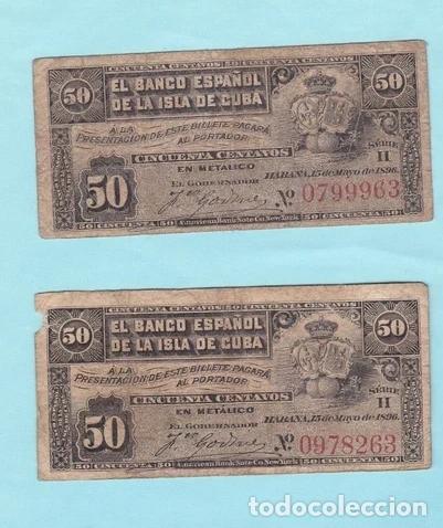 Billetes espa&ntilde;oles: Lote de Billetes de 50 Centavos de Espa&ntilde;a. Espa&ntilde;a territorios Ultramar en Cuba