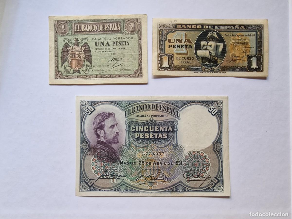 Billetes espa&ntilde;oles: LOTE 3 BILLETES EBC- A SC- | SOLO ACEPTO PAYPAL| BILLETE 1 y 50 PESETAS 1931 1938 1940 LEER