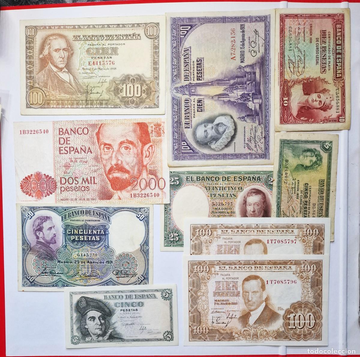 Billetes espa&ntilde;oles: LOTE 10 BILLETES ESPA&Ntilde;A DIVERSOS | SOLO ACEPTO PAYPAL| BILLETE 5 a 2000 PESETAS 1928 a 1980 LEER DE