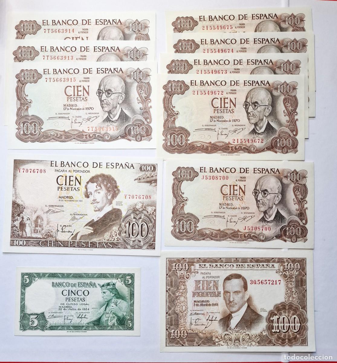 Billetes espa&ntilde;oles: LOTE 11 BILLETES SIN CIRCULAR SC | SOLO ACEPTO PAYPAL| BILLETE 5 100 PESETAS 1954 a 1970 LEER DE