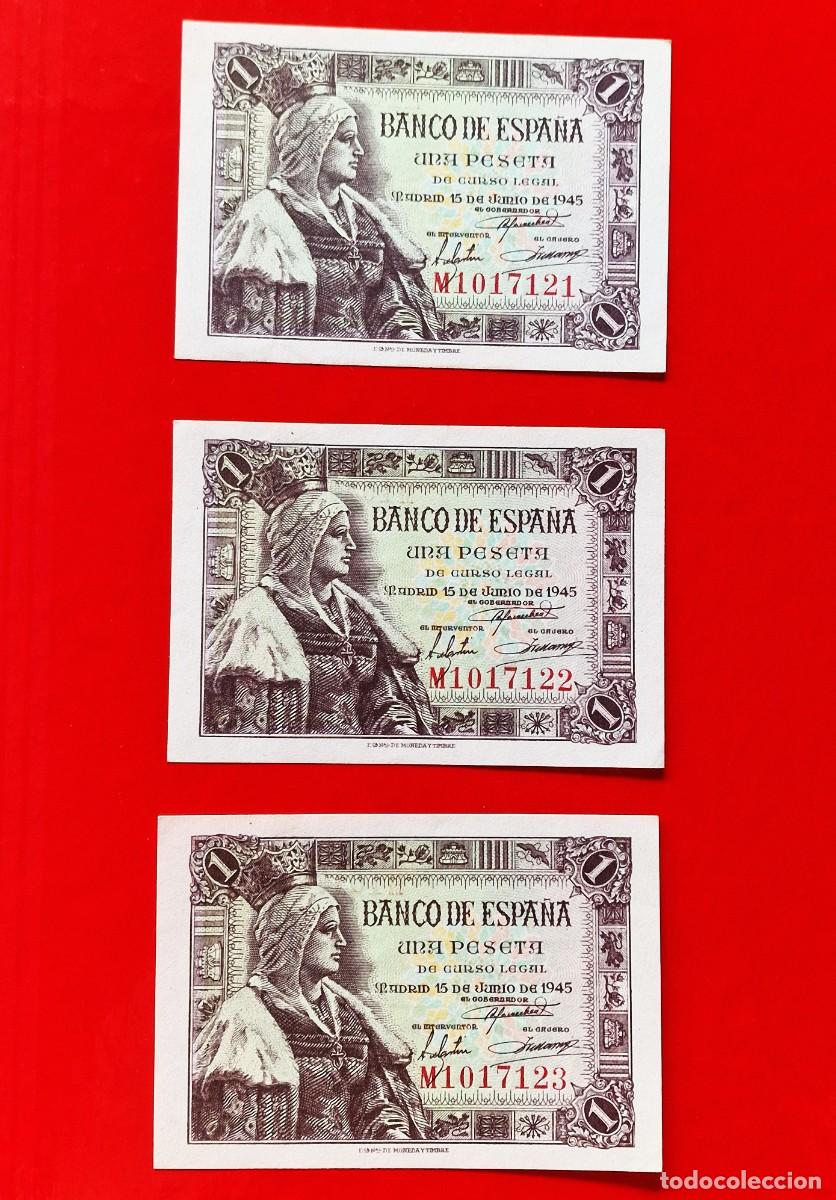 Billetes espa&ntilde;oles: &Uacute;LTIMA SERIE M **TRIO ** SIN CIRCULAR SC |SOLO ACEPTO PAYPAL| BILLETE 1 PESETA 1945 LEER DESCRIPCION