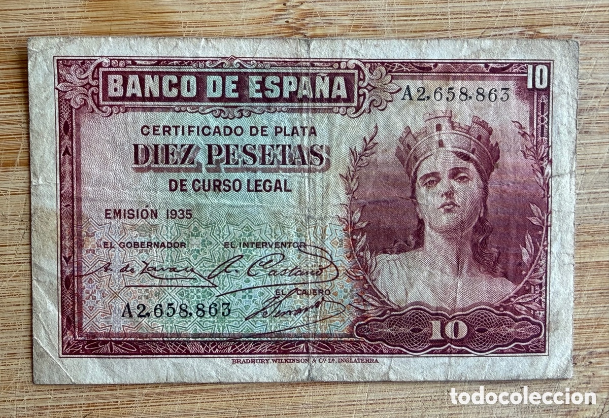 Billetes espa&ntilde;oles: Billete 10 pesetas 1935 - Serie A