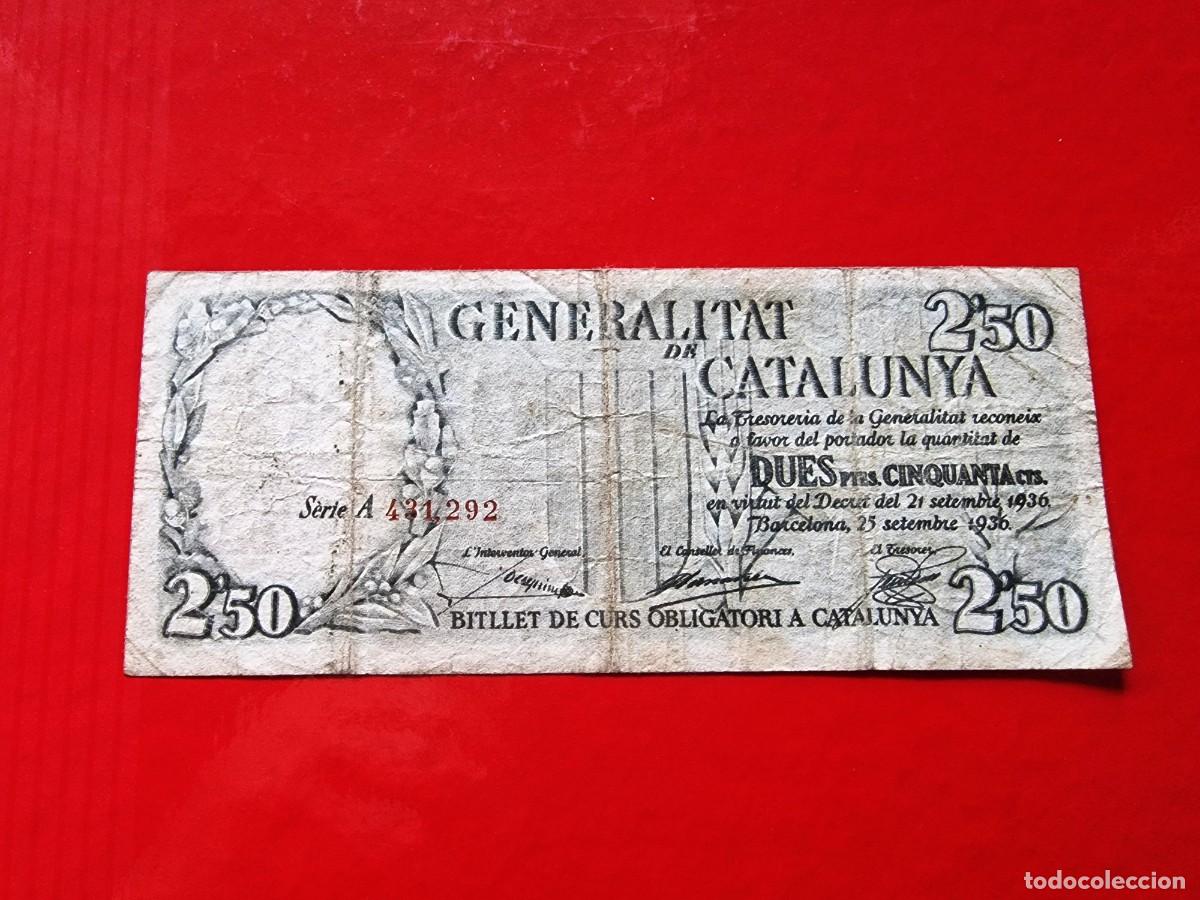 Billetes espa&ntilde;oles: GENERALITAT CATALU&Ntilde;A NUMEROS ROJOS |SOLO ACEPTO PAYPAL| BILLETE 2'5 PESETAS 1936 LEER DESCRIPCION
