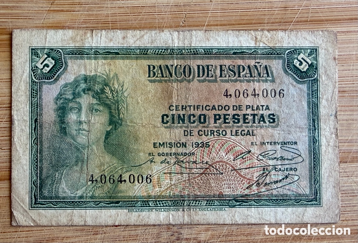 Billetes espa&ntilde;oles: Billete 5 pesetas 1935 - Sin serie