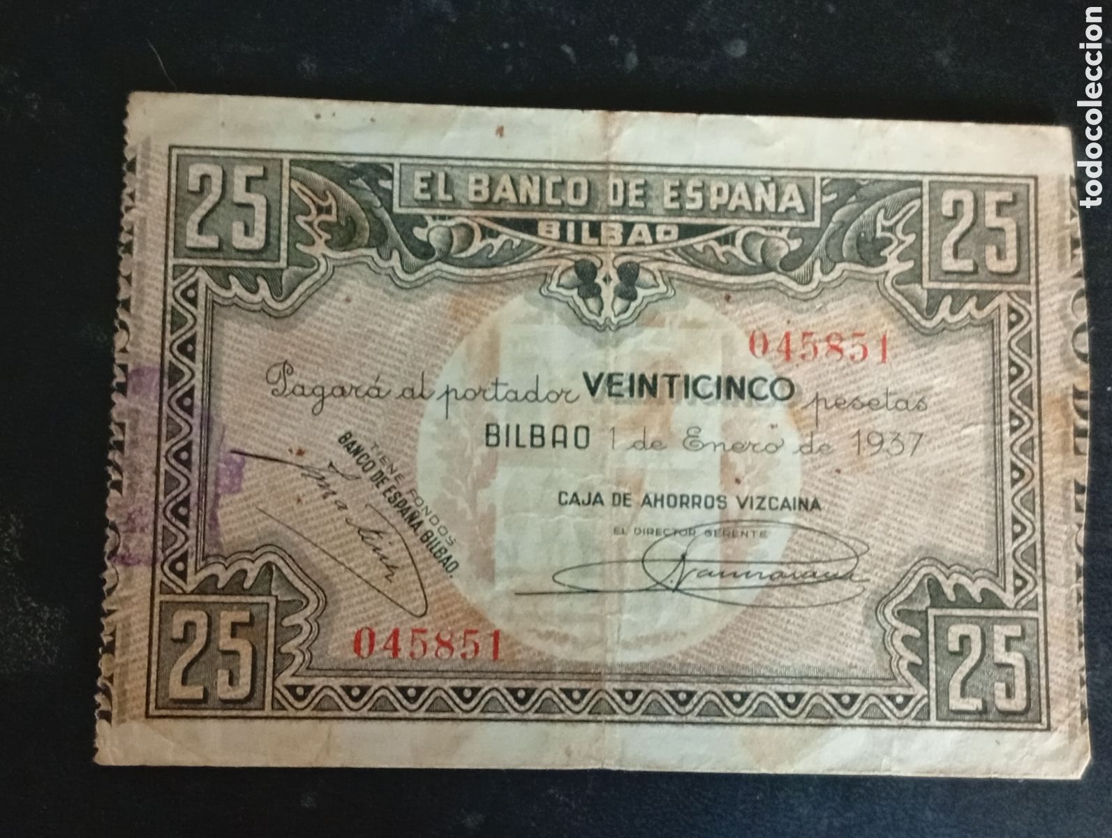 Billetes espa&ntilde;oles: BILLETE DE 25 PESETAS DEL BANCO DE ESPA&Ntilde;A-BILBAO DEL A&Ntilde;O 1937 (CAJA DE AHORROS VIZCAINA)