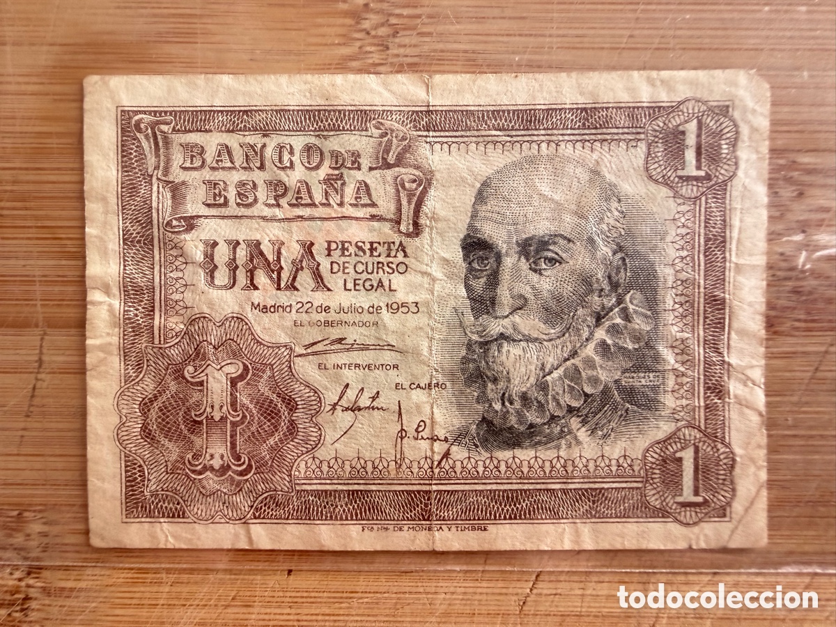 Billetes espa&ntilde;oles: Billete de 1 PESETA DE 1953- &Uacute;ltima letra 1G- MARQU&Eacute;S DE SANTA CRUZ