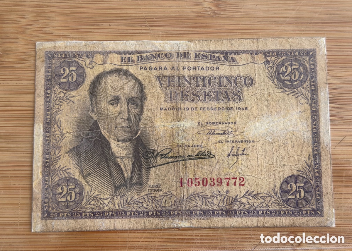 Billetes espa&ntilde;oles: Billete de 25 PESETAS de 1946- Serie I. Restaurado. (FLOREZ ESTRADA)