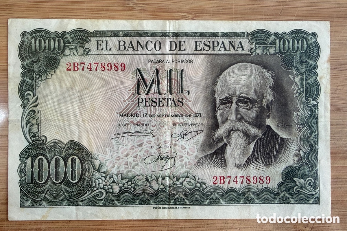 Billetes espa&ntilde;oles: Billete de 1000 PESETAS de 1971- Serie 2B. (JOS&Eacute; ECHEGARAY)