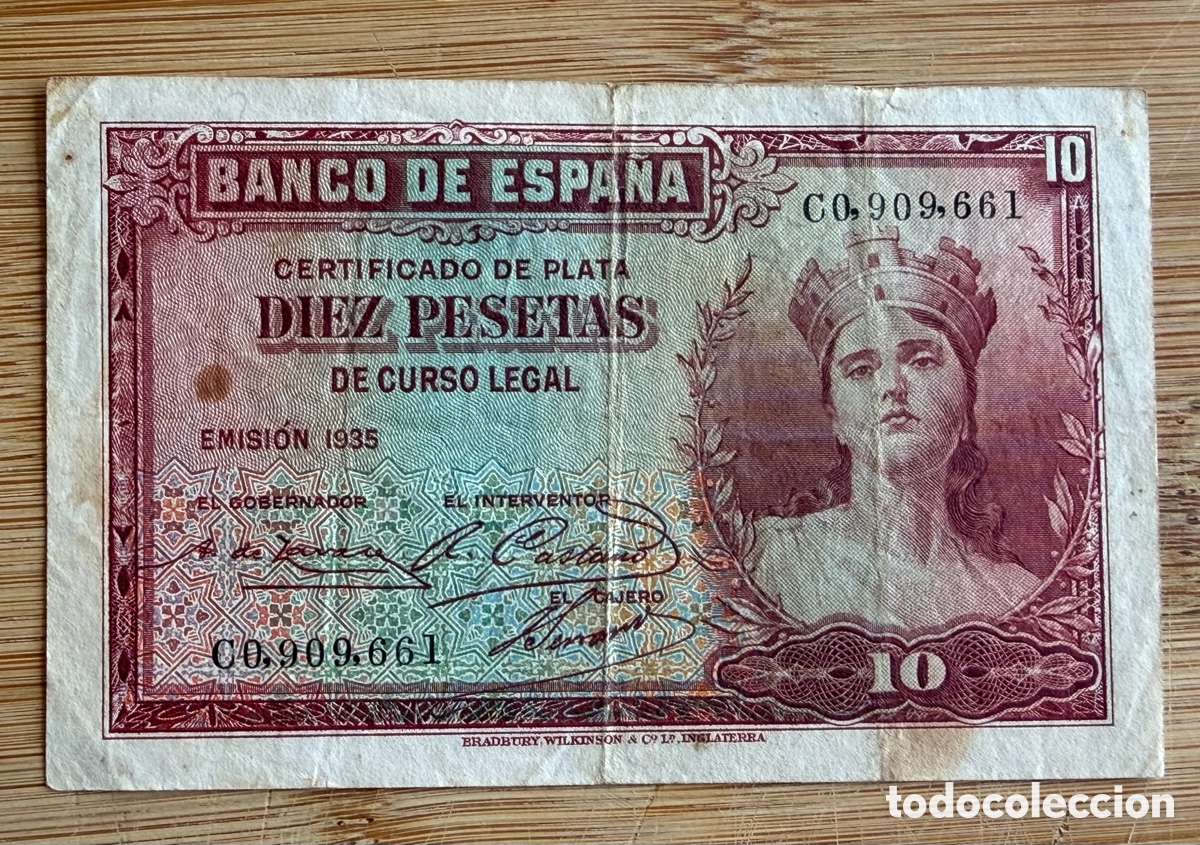 Billetes espa&ntilde;oles: Billete 10 PESETAS de 1935 - Serie C