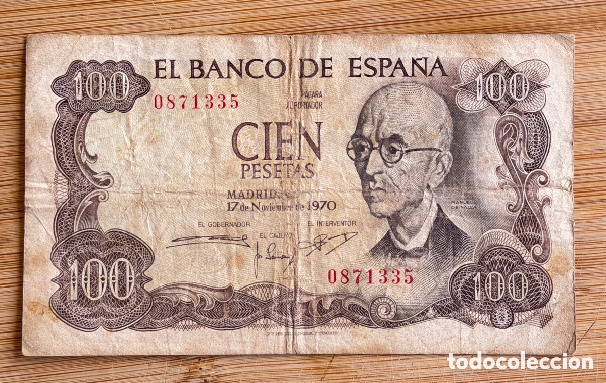 Billetes espa&ntilde;oles: Billete de 100 PESETAS de 1970- Sin serie- MANUEL DE FALLA