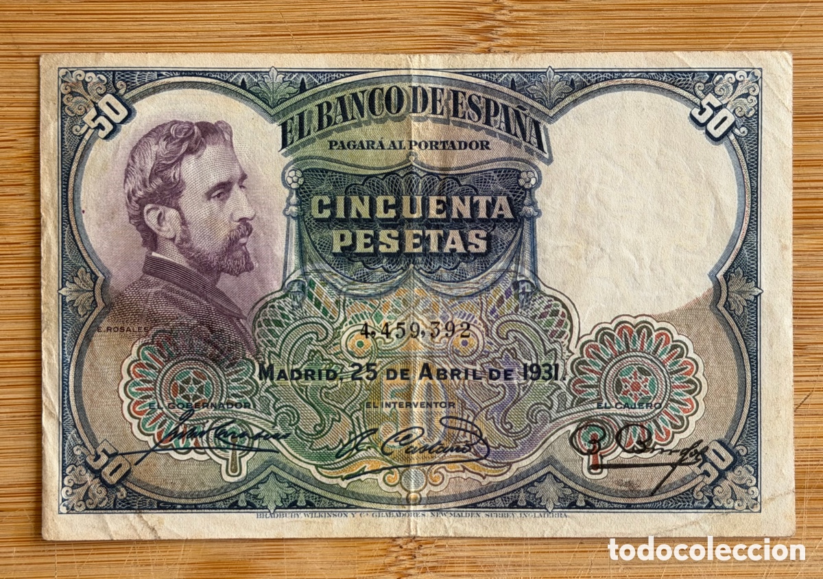 Billetes espa&ntilde;oles: Billete de 50 PESETAS de 1931- Sin serie. (E. ROSALES)