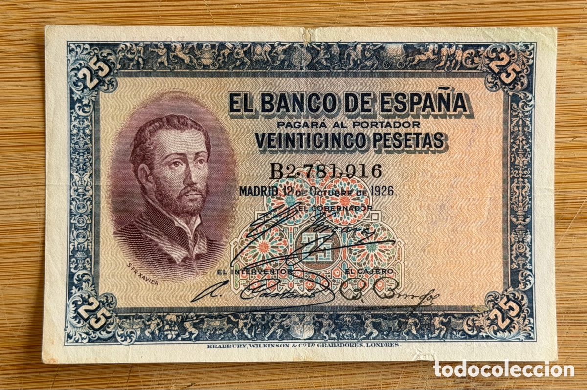 Billetes espa&ntilde;oles: Billete de 25 PESETAS de 1926- Serie B. BC. (S.FR.XAVIER)