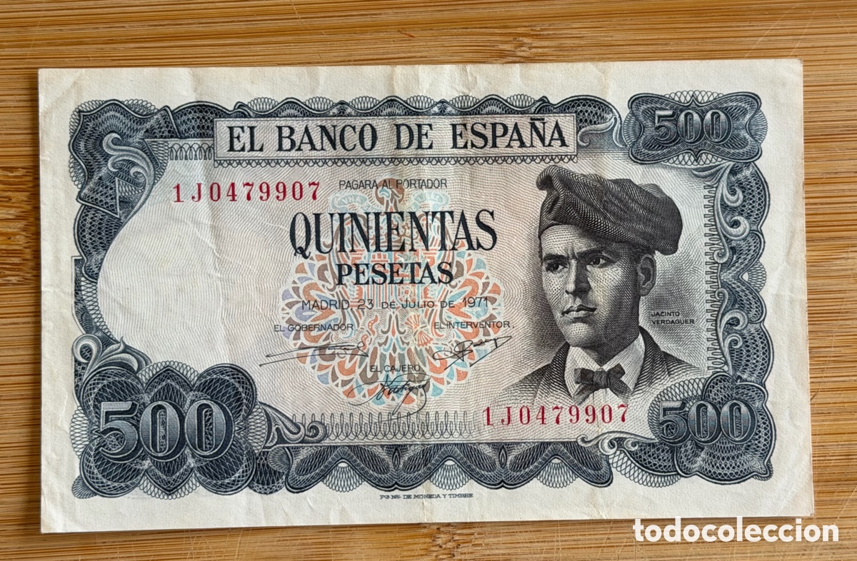 Billetes espa&ntilde;oles: Billete de 500 PESETAS de 1971- Serie 1J. (Jacinto verdaguer)