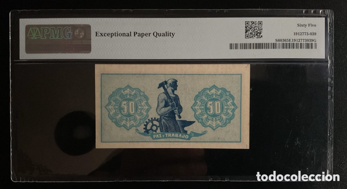 Billetes espa&ntilde;oles: Billete 50 C&eacute;ntimos 1937 Asturias PMG 66 N&uacute;mero Bajo