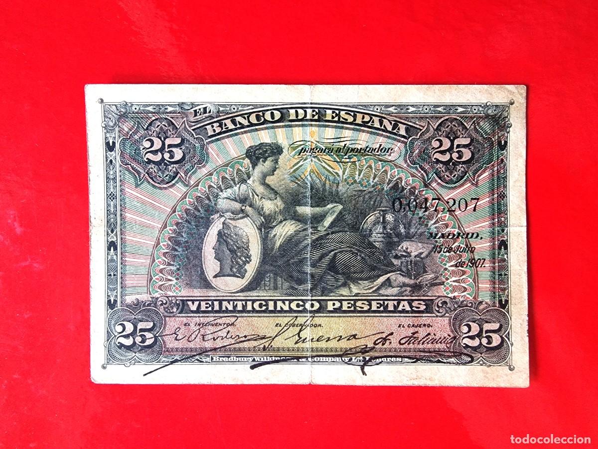 Billetes espa&ntilde;oles: CLASICO ALEGORIAS BUEN EJEMPLAR NRO BAJO|SOLO ACEPTO PAYPAL| BILLETE 25 PESETAS 1907 LEER DESCRIPCIO