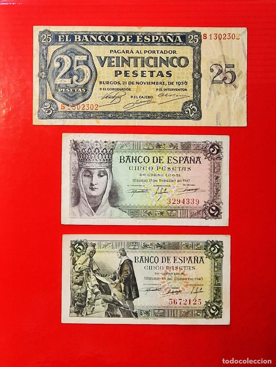 Billetes espa&ntilde;oles: SIN SERIE Y ULTIMA SERIE S * LOTE |SOLO ACEPTO PAYPAL| BILLETE 5 25 PESETAS 1936 1943 1945 LEER