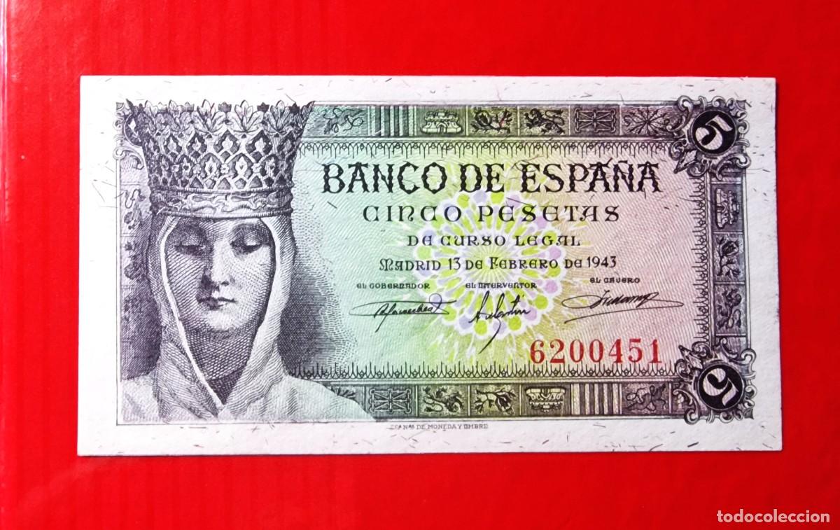 Billetes espa&ntilde;oles: SIN SERIE ** SIN CIRCULAR SC |SOLO ACEPTO PAYPAL| BILLETE 5 PESETAS 1943 LEER DESCRIPCION