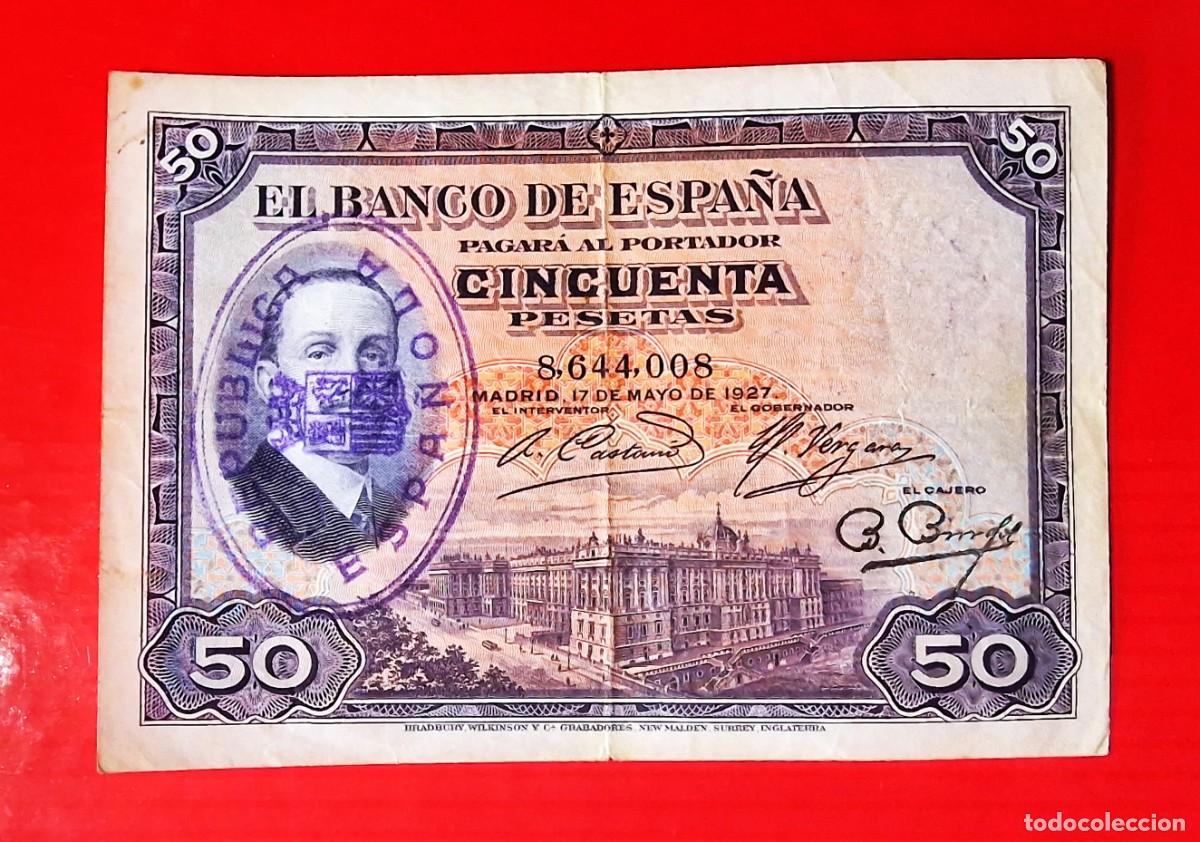 Billetes espa&ntilde;oles: SELLO TINTA MUY BUEN ALFONSO XIII |SOLO ACEPTO PAYPAL| BILLETE 50 PESETAS 1927 LEER DESCRIPCION