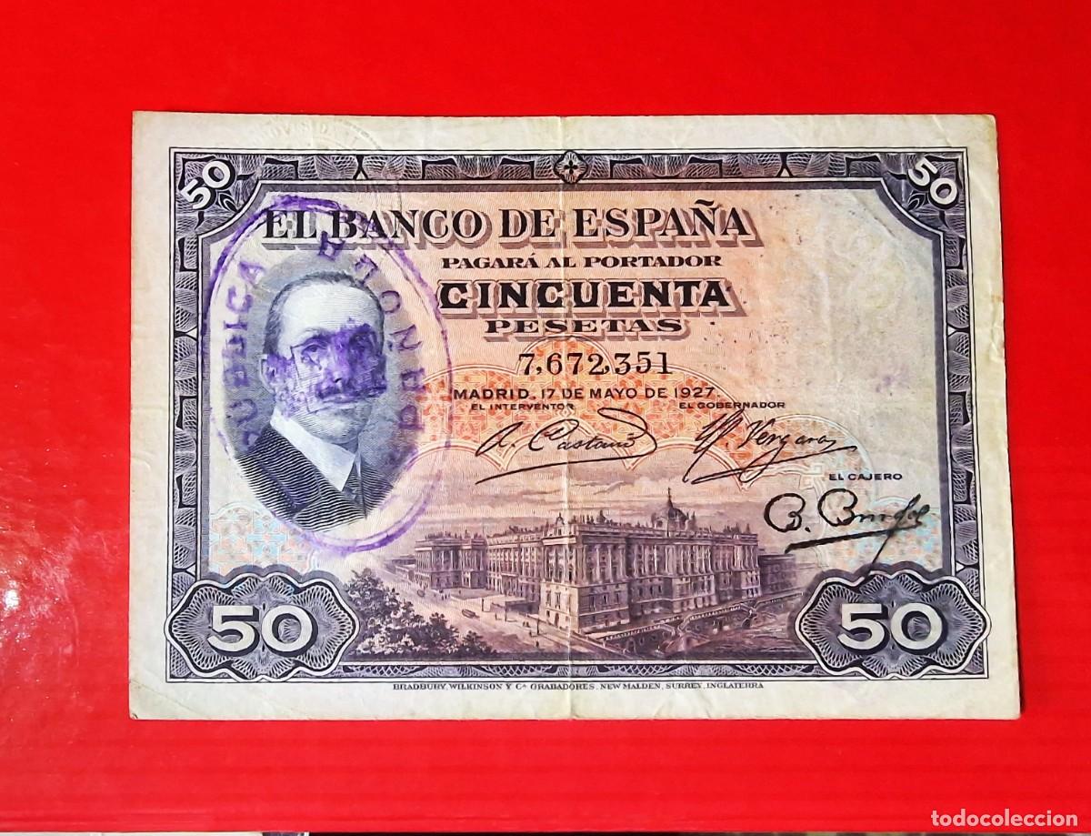 Billetes espa&ntilde;oles: SELLO TINTA/SECO MUY BUEN ALFONSO XIII |SOLO ACEPTO PAYPAL| BILLETE 50 PESETAS 1927 LEER DESCRIPCION