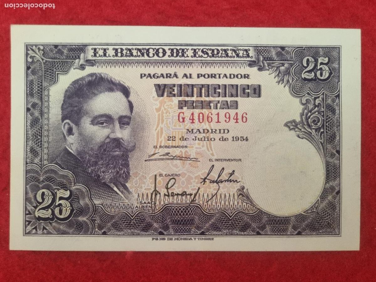 Billetes espa&ntilde;oles: BILLETE 25 PESETAS 1954 EBC SERIE G ORIGINAL T946