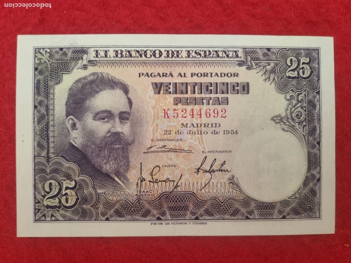 Billetes espa&ntilde;oles: BILLETE 25 PESETAS 1954 EBC SERIE K ORIGINAL T692