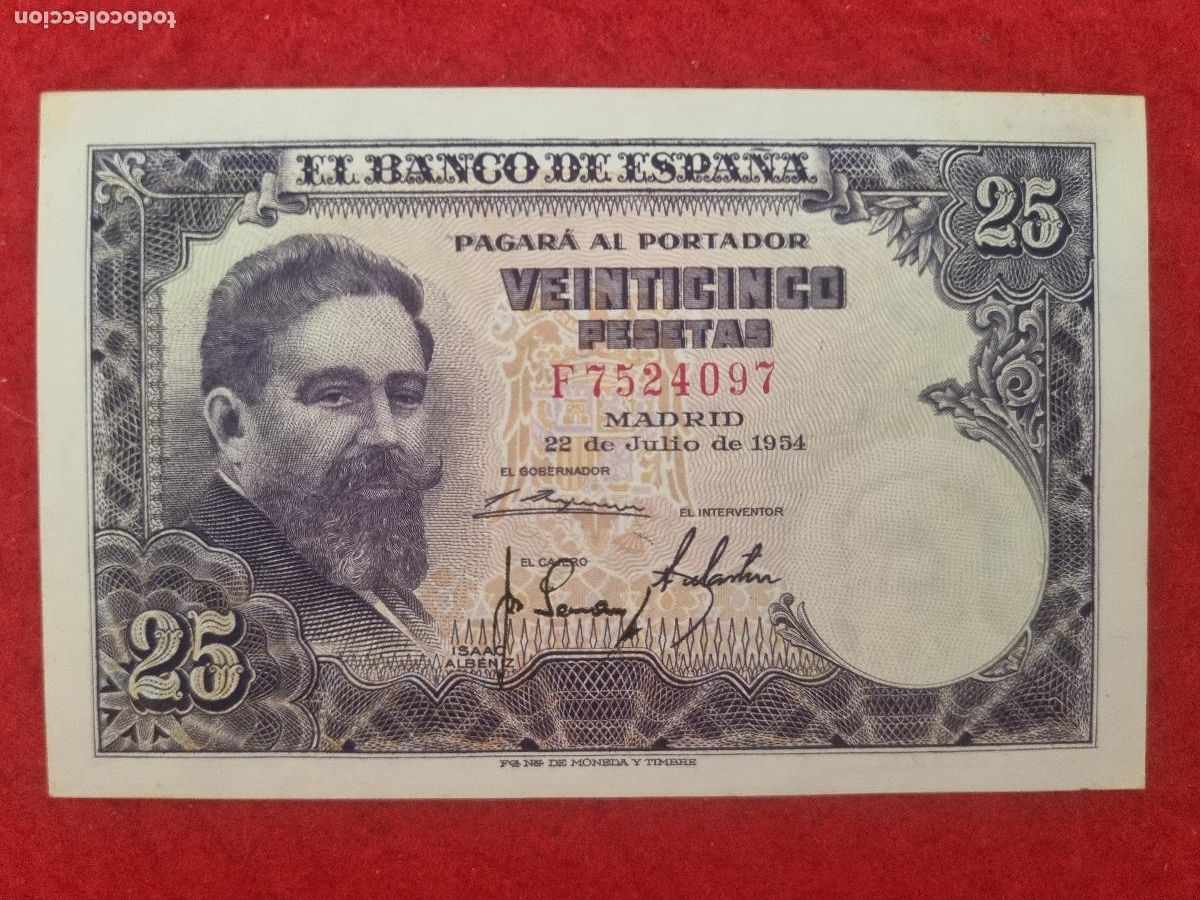 Billetes espa&ntilde;oles: BILLETE 25 PESETAS 1954 SIN CIRCULAR PLANCHA SERIE F ORIGINAL T097