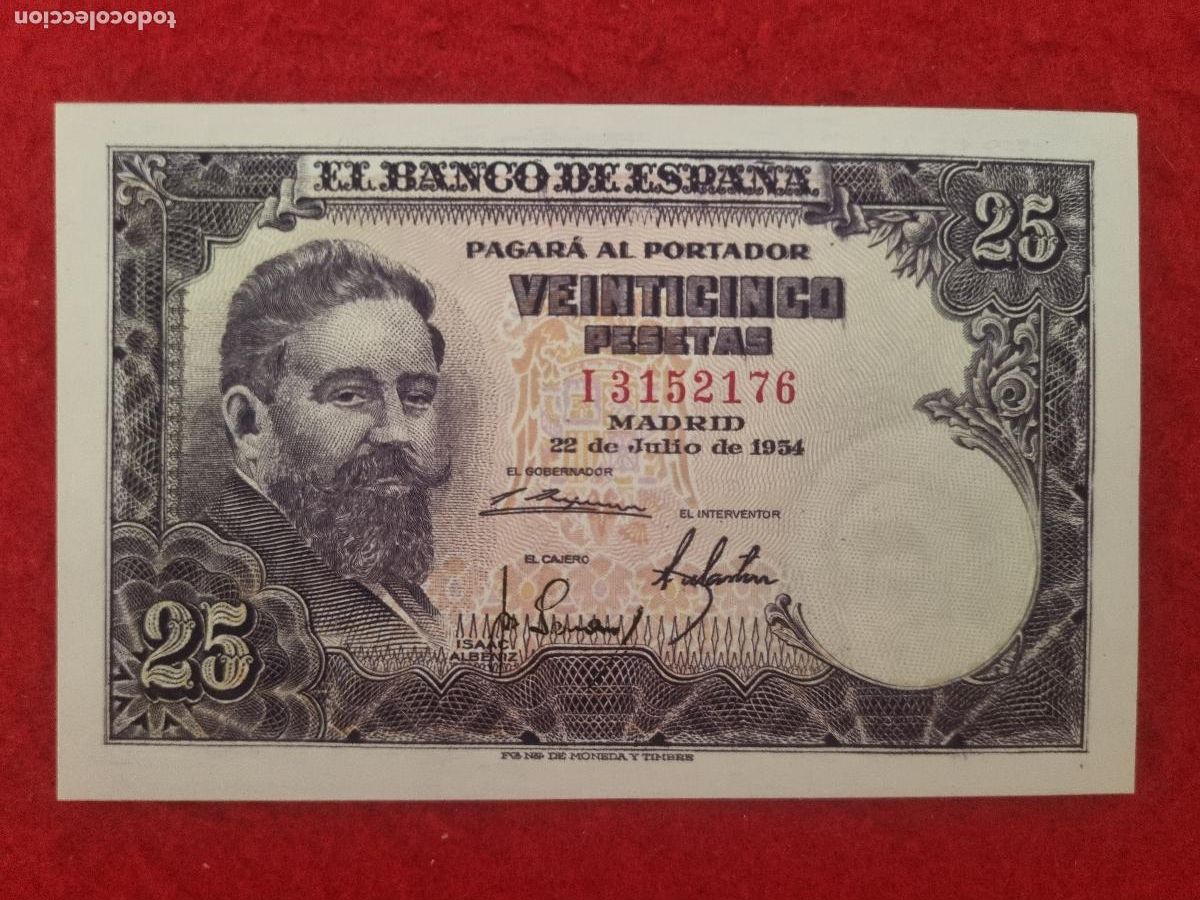 Billetes espa&ntilde;oles: BILLETE 25 PESETAS 1954 EBC++ SERIE F ORIGINAL T176