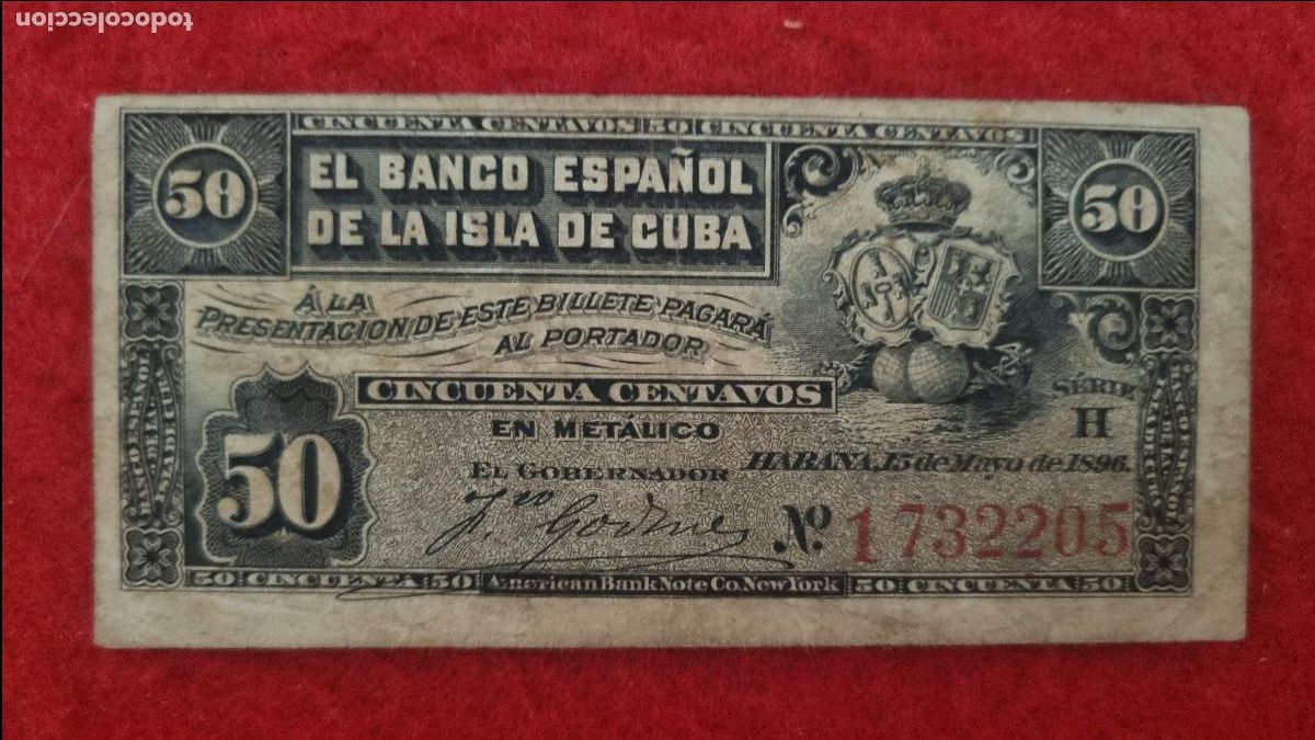 Billetes espa&ntilde;oles: BILLETE 50 CENTAVOS 1896 EPOCA COLONIAL BANCO ESPA&Ntilde;OL ISLA DE CUBA MBC- ORIGINAL T205
