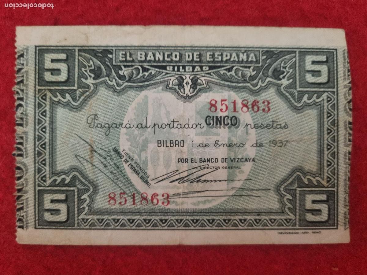 Billetes espa&ntilde;oles: BILLETE 5 PESETAS BANCO DE ESPA&Ntilde;A DE BILBAO 1937 MBC ORIGINAL T863
