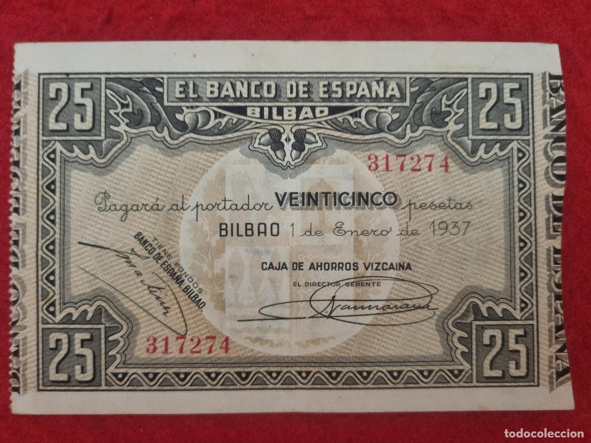 Billetes espa&ntilde;oles: BILLETE 25 PESETAS BANCO DE ESPA&Ntilde;A DE BILBAO 1937 MBC+ ORIGINAL T274