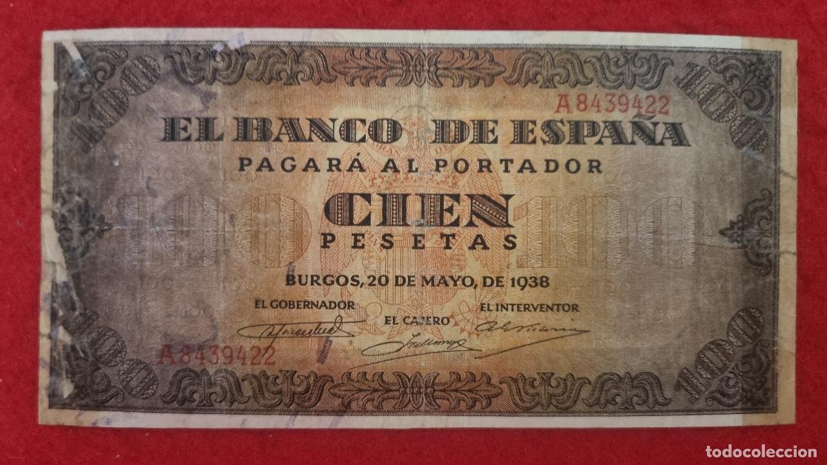 Billetes espa&ntilde;oles: BILLETE 100 PESETAS 1938 MBC-- SERIE A ORIGINAL T422